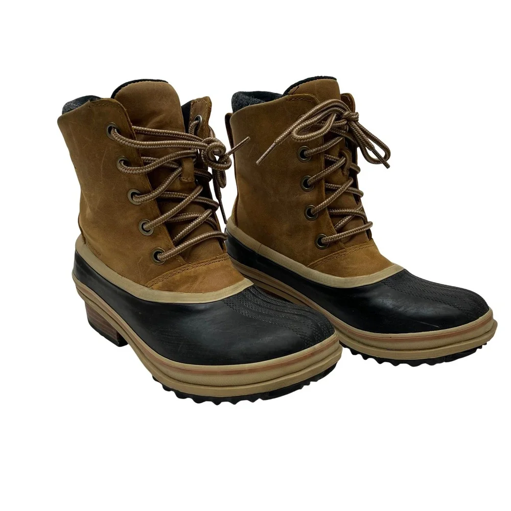 Sorel Slimpack III Lace Waterproof Winter Duck Boots Elk Black NL3810-286 Sz 8